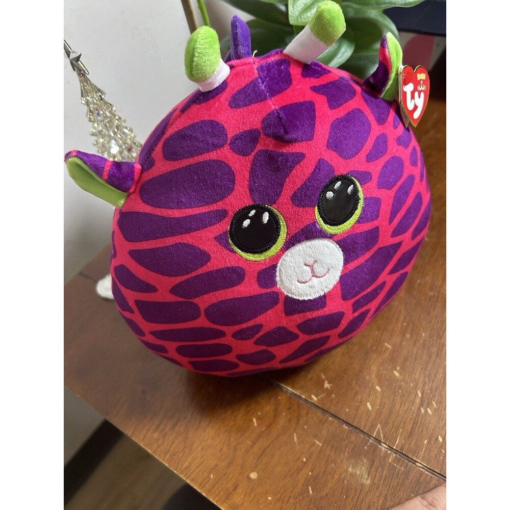 TY Squish A Boos GILBERT THE PINK & PURPLE GIRAFFE 10” Plush STUFFED ANIMAL NEW - Picture 2 of 4